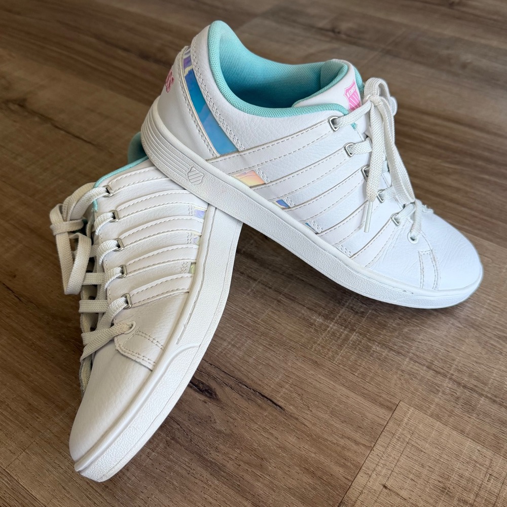 K-Swiss Court Palissade Womens White Leather Iridescent Sneakers 96999-148-M 8.5